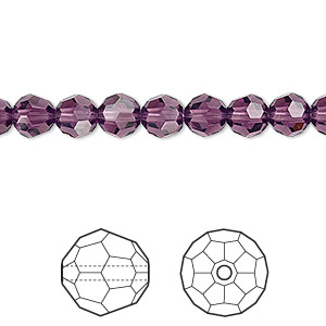 Bead, Crystal Passions&reg;, amethyst, 6mm faceted round (5000). Sold per pkg of 12.