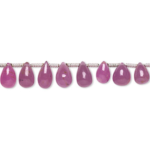 Bead, pink sapphire (heated), 5x4mm-7x5mm graduated hand-cut top-drilled smooth teardrop, B grade, Mohs hardness 9. Sold per 8-inch strand, approximately 35 beads.