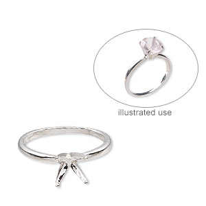 Ring, Sure-Set&#153;, sterling silver, 8mm 4-prong round setting, size 7. Sold individually.