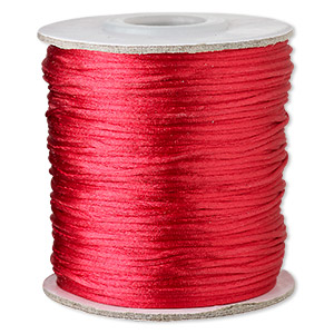 Cord, Satinique&#153;, satin, red, 1mm mini. Sold per 200-foot spool.