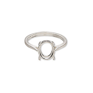 Ring, Sure-Set&#153;, sterling silver, 10x8mm 4-prong oval basket setting, size 7. Sold individually.