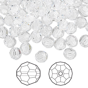 Bead, Crystal Passions&reg;, crystal clear, 6mm faceted round (5000). Sold per pkg of 144 (1 gross).