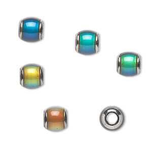 Bead, acrylic and imitation rhodium-plated brass, multicolored, 7mm color-changing rondelle. Sold per pkg of 6.
