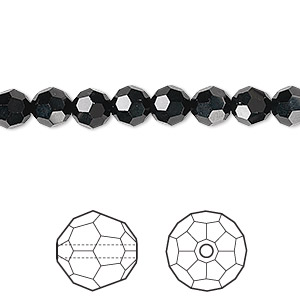 Bead, Crystal Passions&reg;, jet, 6mm faceted round (5000). Sold per pkg of 12.