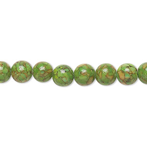 Bead, mosaic &quot;turquoise&quot; (magnesite) (dyed / assembled), green, 6mm round, B grade, Mohs hardness 3-1/2 to 4. Sold per 15-1/2&quot; to 16&quot; strand.