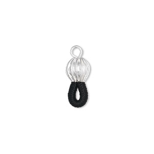 Eyeglass holder, rubber and silver-plated brass, black, 15x6.5mm with 6.5 corrugated round. Sold per pkg of 10.