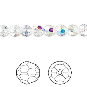 Bead, Crystal Passions&reg;, crystal AB, 6mm faceted round (5000). Sold per pkg of 12.