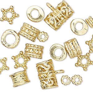 Bead, gold-finished &quot;pewter&quot; (zinc-based alloy), 5x3mm-13x9mm assorted shape. Sold per pkg of 20.