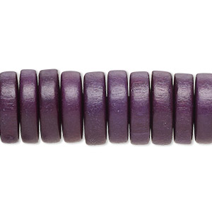 Bead, Taiwanese cheesewood (dyed/waxed), dark purple, 15x4mm rondelle. Sold per 8-inch strand.