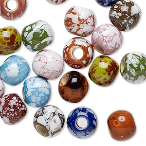 Bead mix, glazed ceramic, mixed colors, 8mm round with hand-painted splatter design. Sold per pkg of 20.