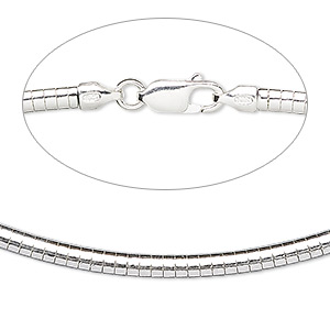 Chain, sterling silver, 3mm domed omega, 18 inches with lobster claw clasp. Sold individually.