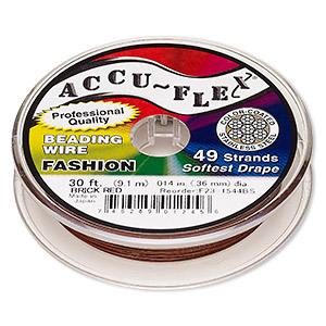 Beading wire, Accu-Flex&reg;, nylon and stainless steel, brick red, 49 strand, 0.014-inch diameter. Sold per 30-foot spool.