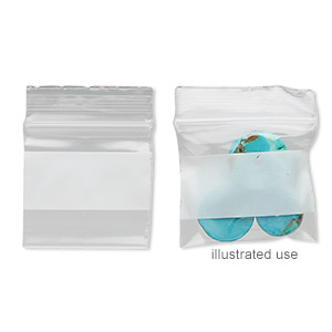 Bag, Tite-Lip&#153;, plastic, clear and white, 1x1-inch top zip with block. Sold per pkg of 1,000.