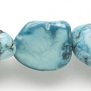 Bead, magnesite (dyed / stabilized), blue-green, large to extra-large flat nugget, Mohs hardness 3-1/2 to 4. Sold per 5-1/2&quot; to 16&quot; strand.