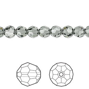 Bead, Crystal Passions&reg;, black diamond, 6mm faceted round (5000). Sold per pkg of 12.