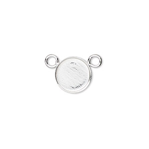 Connector, sterling silver, 11mm round with 10mm cabochon bezel setting. Sold Individually.
