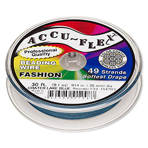Beading wire, Accu-Flex&reg;, nylon and stainless steel, Crater Lake blue, 49 strand, 0.014-inch diameter. Sold per 30-foot spool.