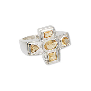 Ring, sterling silver and faceted citrine (heated), 22x18mm cross, size 7. Sold individually.