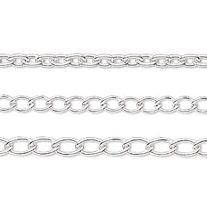 Chain, silver-plated brass and steel, 4.8x3.3mm / 5x3.5mm / 6.7x4mm cable. Sold per pkg of (3) 8-inch sections.
