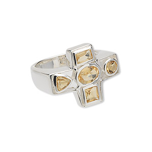 Ring, sterling silver and faceted citrine (heated), 22x18mm cross, size 8. Sold individually.
