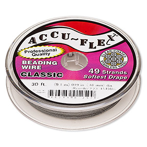 Beading wire, Accu-Flex&reg;, nylon and stainless steel, clear, 49 strand, 0.019-inch diameter. Sold per 30-foot spool.