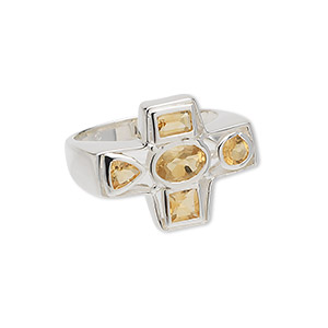 Ring, sterling silver and faceted citrine (heated), 23x18mm cross, size 9. Sold individually.