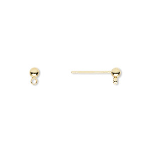 Earstud, gold-finished brass and stainless steel, 3mm ball with closed loop. Sold per pkg of 50 pairs.