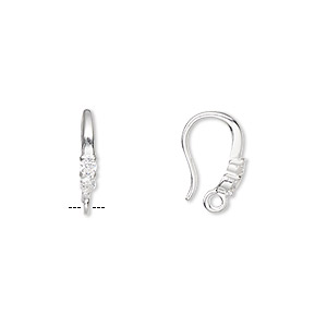 Ear wire, cubic zirconia and sterling silver, clear, 13mm fishhook with 2mm faceted round and closed loop, 19 gauge. Sold per pair.