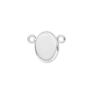 Connector, sterling silver, 15x11mm oval with 14x10mm bezel cup setting. Sold individually.
