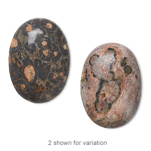 Cabochon, leopardskin jasper (natural), 25x18mm calibrated oval, B grade, Mohs hardness 6-1/2 to 7. Sold per pkg of 2.