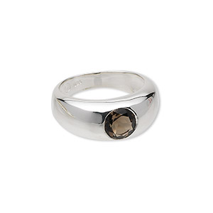 Ring, sterling silver and smoky quartz (heated / irradiated), 7mm faceted round, size 7. Sold individually.