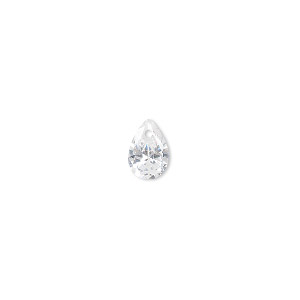 Drop, cubic zirconia, clear, 9x6mm hand-faceted teardrop, Mohs hardness 8-1/2. Sold per pkg of 6.