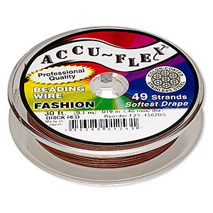 Beading wire, Accu-Flex&reg;, nylon and stainless steel, brick red, 49 strand, 0.019-inch diameter. Sold per 30-foot spool.