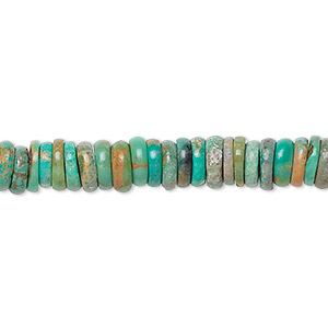 Bead, turquoise (dyed / stabilized), 6x2mm-6x3mm heishi, C grade, Mohs hardness 5 to 6. Sold per 15&quot; to 16&quot; strand.