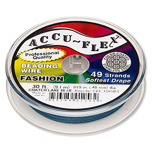 Beading wire, Accu-Flex&reg;, nylon and stainless steel, Crater Lake blue, 49 strand, 0.019-inch diameter. Sold per 30-foot spool.
