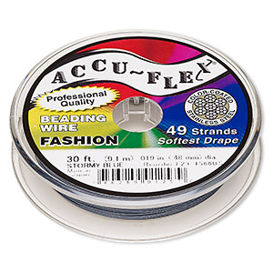 Beading wire, Accu-Flex&reg;, nylon and stainless steel, stormy blue, 49 strand, 0.019-inch diameter. Sold per 30-foot spool.