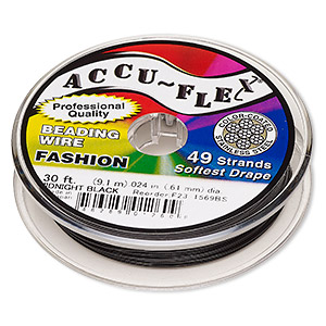 Beading wire, Accu-Flex&reg;, nylon and stainless steel, midnight black, 49 strand, 0.024-inch diameter. Sold per 30-foot spool.