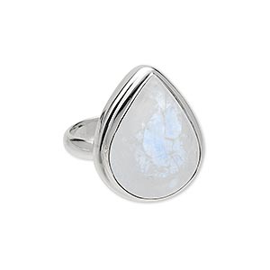 Finger Rings Rainbow Moonstone Silver Colored