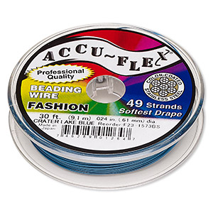 Beading wire, Accu-Flex&reg;, nylon and stainless steel, Crater Lake blue, 49 strand, 0.024-inch diameter. Sold per 30-foot spool.