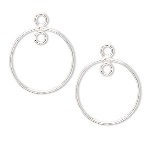 Drop, sterling silver, 20mm circle with 2 loops. Sold per pkg of 2.