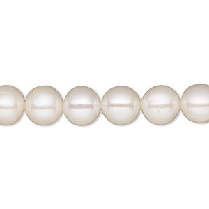 Pearl, White Lotus&#153;, cultured freshwater (bleached), white, 8-9mm semi-round, C grade, Mohs hardness 2-1/2 to 4. Sold per 15-1/2&quot; to 16&quot; strand.