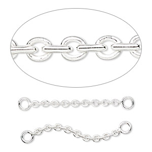 Extender chain, sterling silver, 2mm cable with 2 loops, 1-1/4 inches. Sold per pkg of 2.