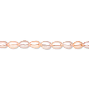 Pearl, White Lotus&#153;, cultured freshwater, mauve and peach, 3.5-4mm rice, B- grade, Mohs hardness 2-1/2 to 4. Sold per 15-1/2&quot; to 16&quot; strand.