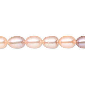 Pearl, White Lotus&#153;, cultured freshwater, mauve and peach, 6.5-7mm rice with 0.5mm hole, B grade, Mohs hardness 2-1/2 to 4. Sold per 16-inch strand.