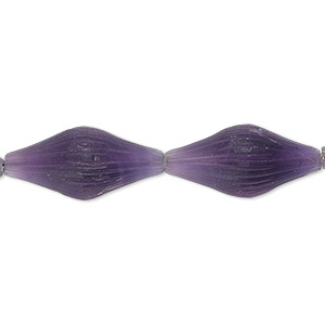 Bead, amethyst (natural), dark frosted, 18x8mm-22x10mm hand-cut corrugated pulled oval, B+ grade, Mohs hardness 7. Sold per pkg of 4.