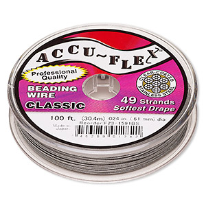Beading wire, Accu-Flex&reg;, nylon and stainless steel, clear, 49 strand, 0.024-inch diameter. Sold per 100-foot spool.