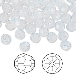 Bead, Crystal Passions&reg;, white opal, 6mm faceted round (5000). Sold per pkg of 144 (1 gross).