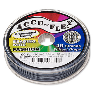 Beading wire, Accu-Flex&reg;, nylon and stainless steel, stormy blue, 49 strand, 0.024-inch diameter. Sold per 100-foot spool.