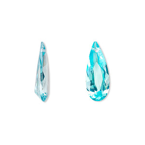 Drop, cubic zirconia, aqua blue, 18x7mm hand-faceted teardrop, Mohs hardness 8-1/2. Sold per pkg of 2.