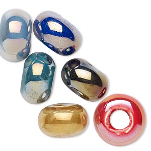 Bead, glazed porcelain, jewel tones with luster AB finish, 15x9mm rondelle. Sold per pkg of 6.